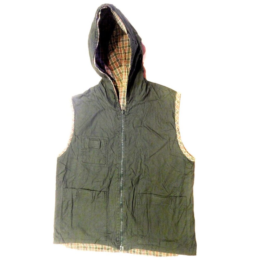 Fashion Bug Vintage Reversible Hooded Vest S Green